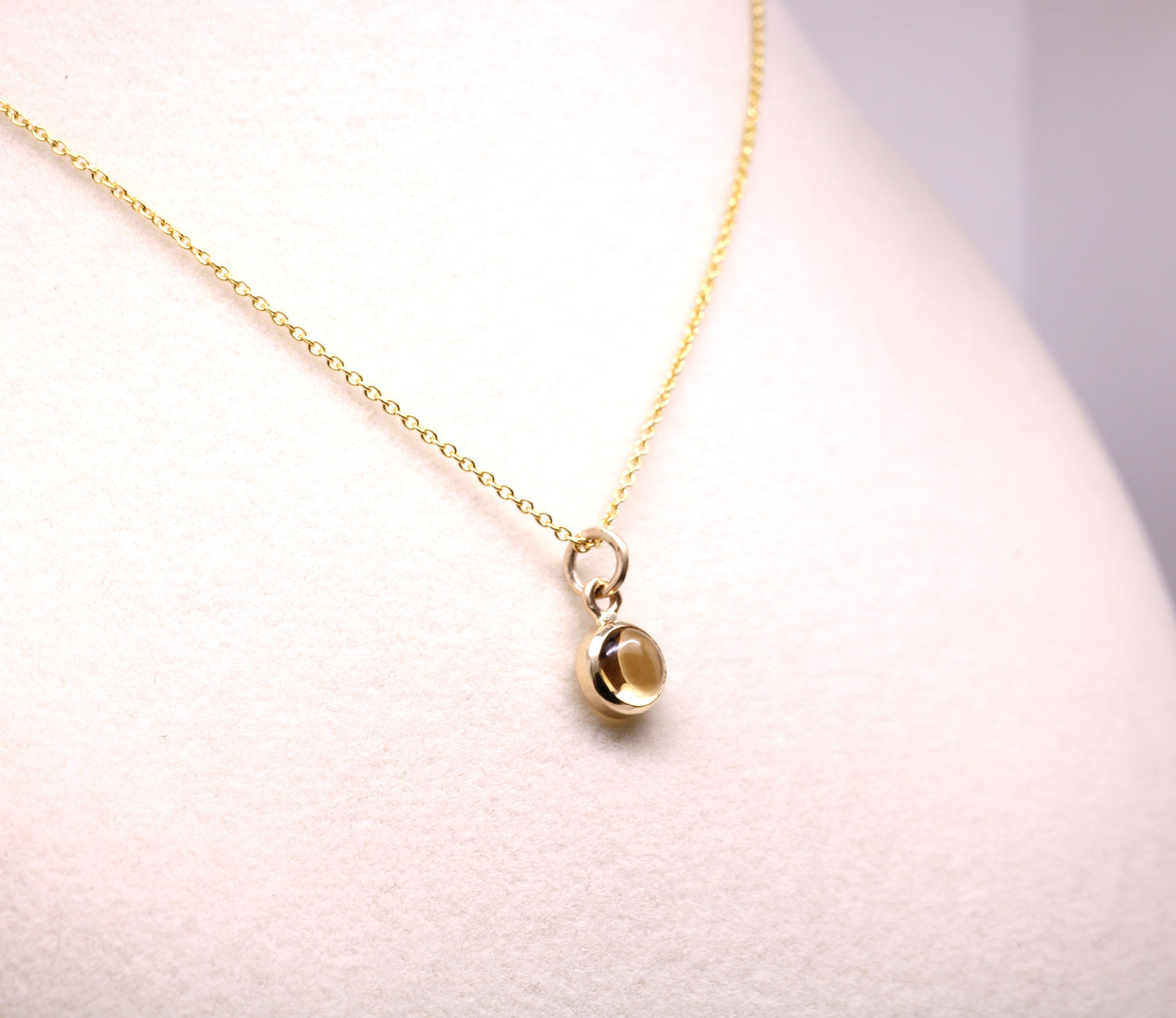 14K Solid Gold Citrine Necklace/ Birthstone Accent/Optional Gold Chain