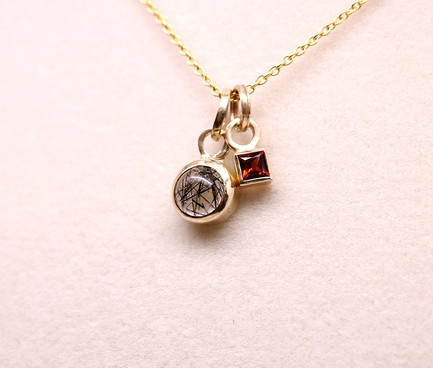 14K Solid Gold Tourmaline Quarts Necklace/ Birthstone Accent/Optional Gold Chain