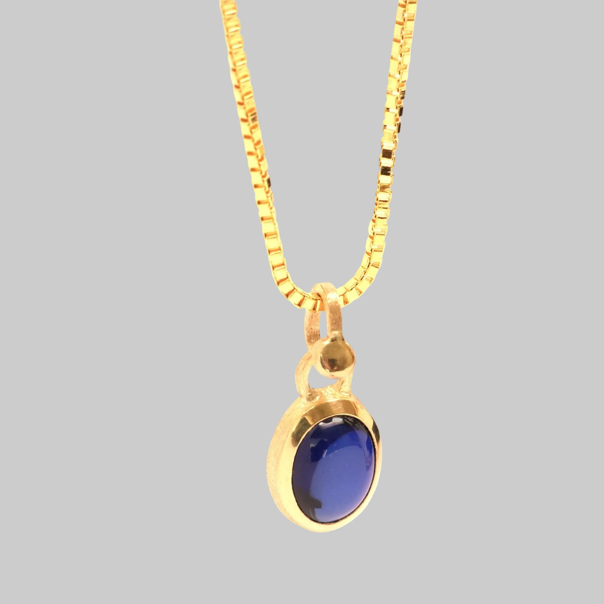 14K Solid Gold Blue Sapphire Necklace/Optional Gold Chain