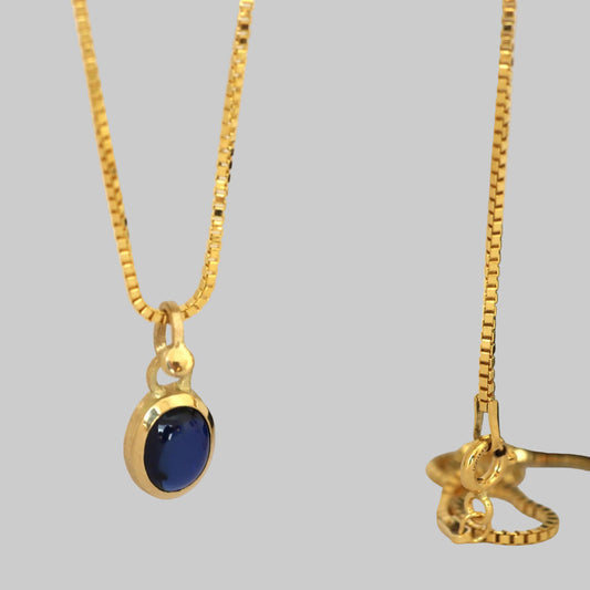 14K Solid Gold Blue Sapphire Necklace/Optional Gold Chain