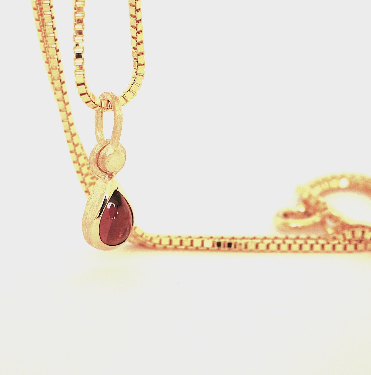14K Solid Gold Tear Drop Rhodolite Garnet Necklace/Optional Gold Chain