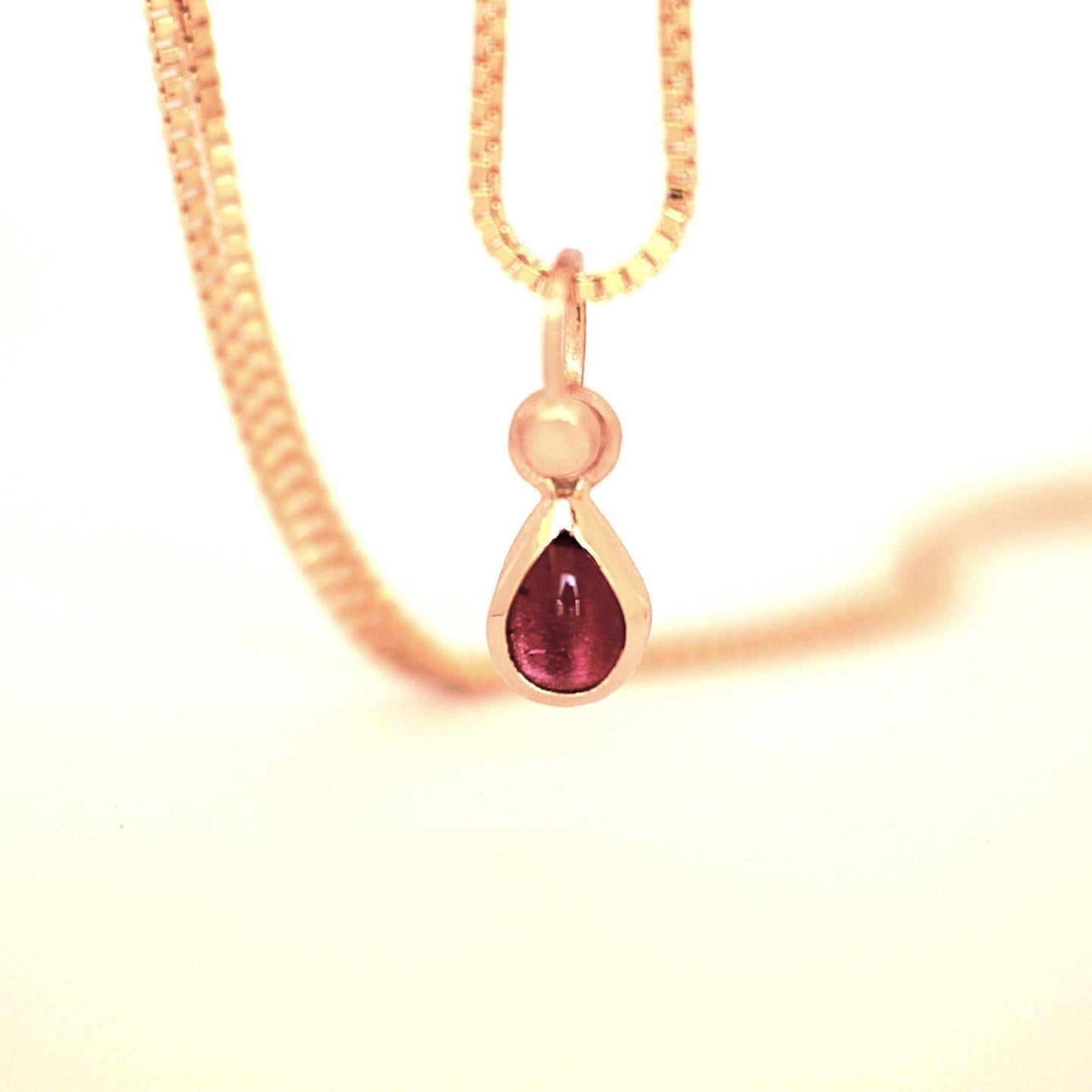 14K Solid Gold Tear Drop Rhodolite Garnet Necklace/Optional Gold Chain