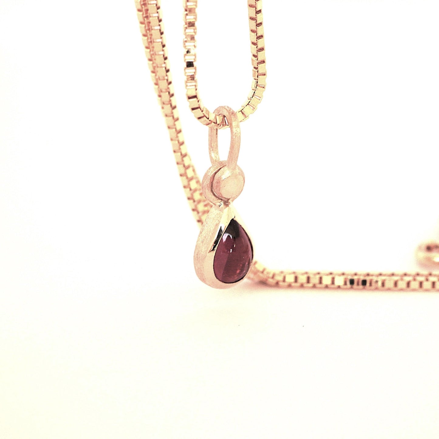 14K Solid Gold Tear Drop Rhodolite Garnet Necklace/Optional Gold Chain