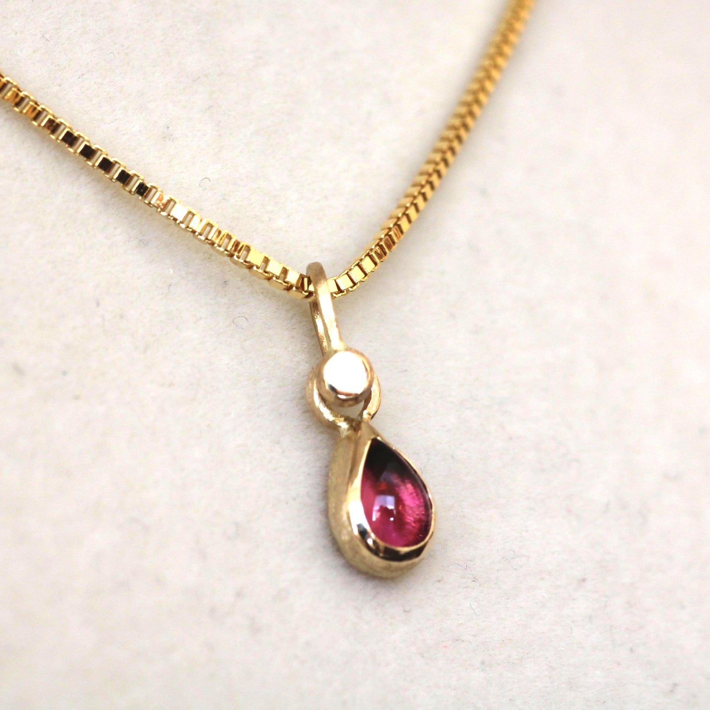 14K Solid Gold Tear Drop Rhodolite Garnet Necklace/Optional Gold Chain