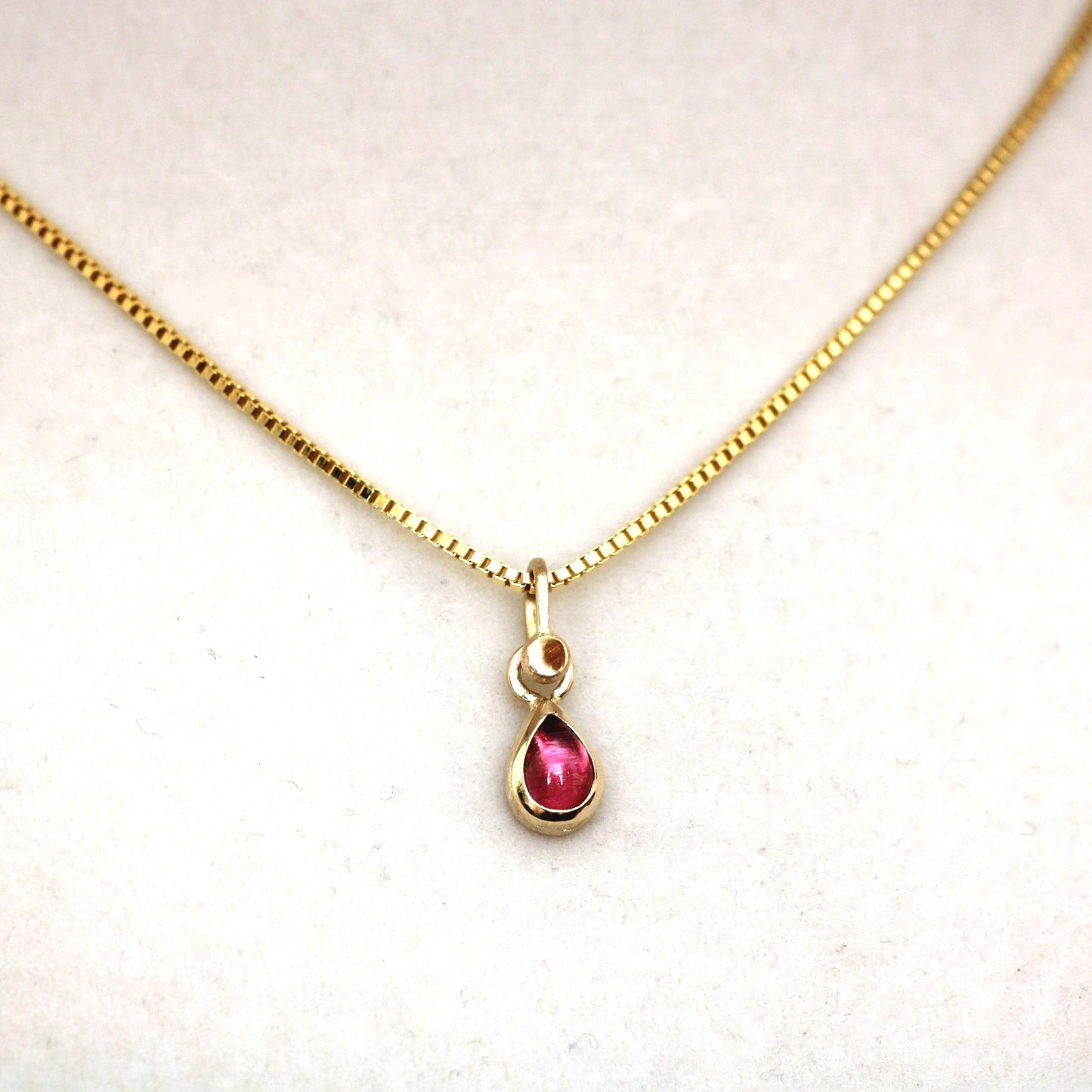 14K Solid Gold Tear Drop Rhodolite Garnet Necklace/Optional Gold Chain