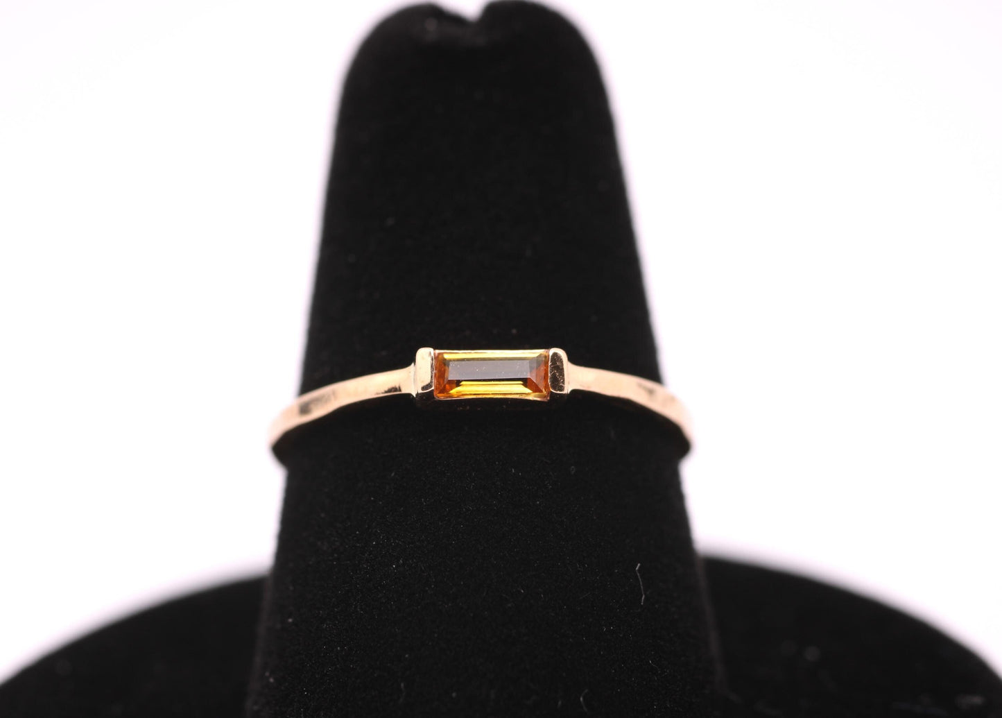 Solid 14k Gold Citrine Baguette Ring: November Birthstone Stacking