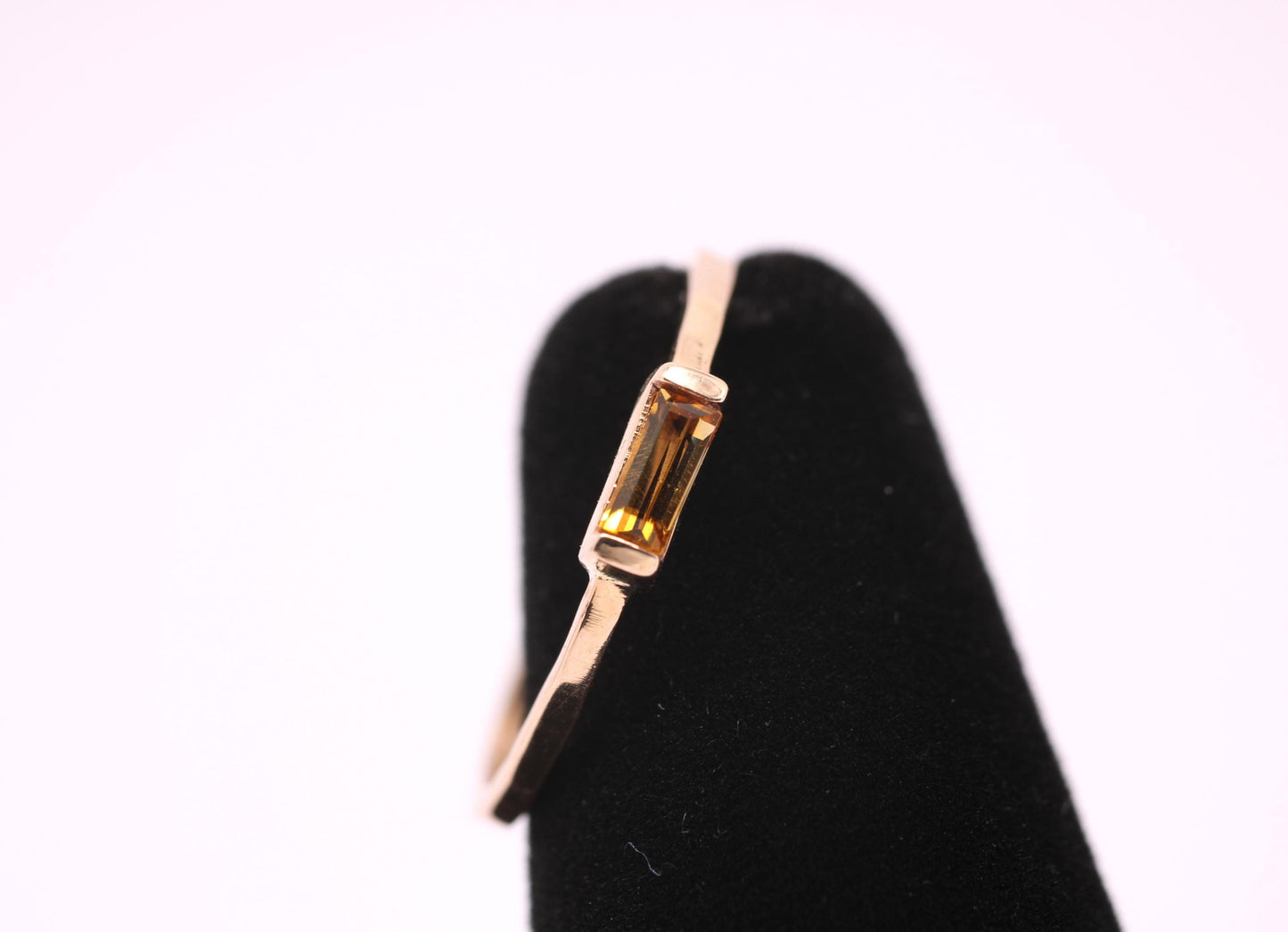 Solid 14k Gold Citrine Baguette Ring: November Birthstone Stacking