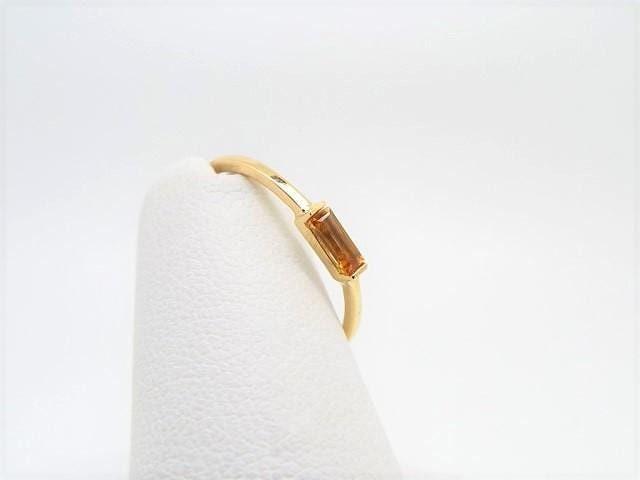 Solid 14k Gold Citrine Baguette Ring: November Birthstone Stacking