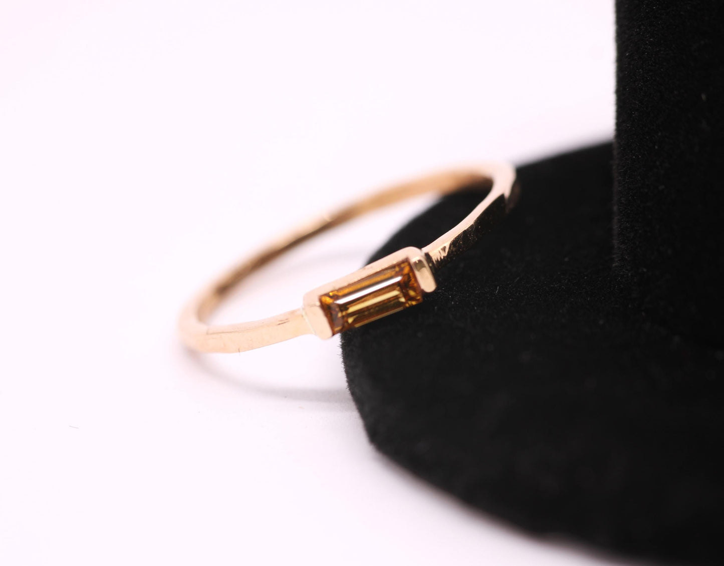 Solid 14k Gold Citrine Baguette Ring: November Birthstone Stacking