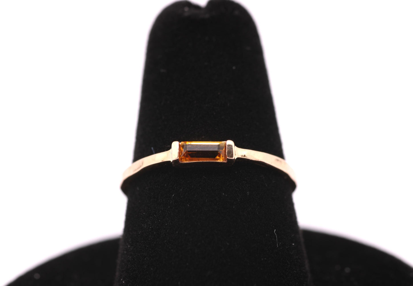 Solid 14k Gold Citrine Baguette Ring: November Birthstone Stacking