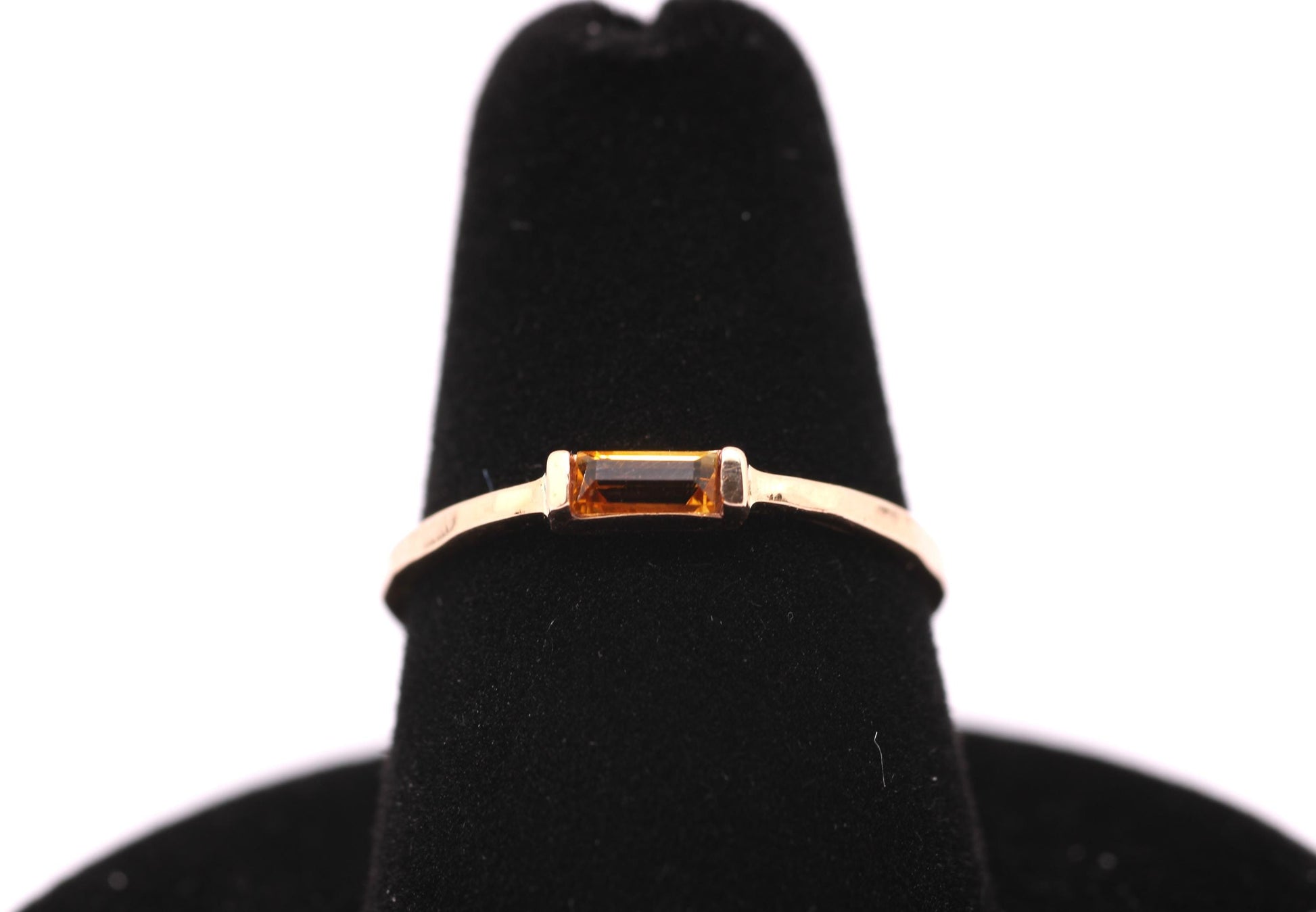 Solid 14k Gold Citrine Baguette Ring: November Birthstone Stacking