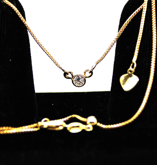 Solid 14k Gold Natural Diamond Solitaire Necklace: Adjustable Chain