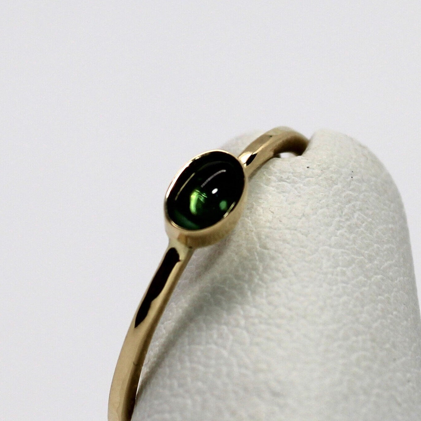 14k Gold Green Tourmaline Ring: Oval Cabochon Stacking Ring