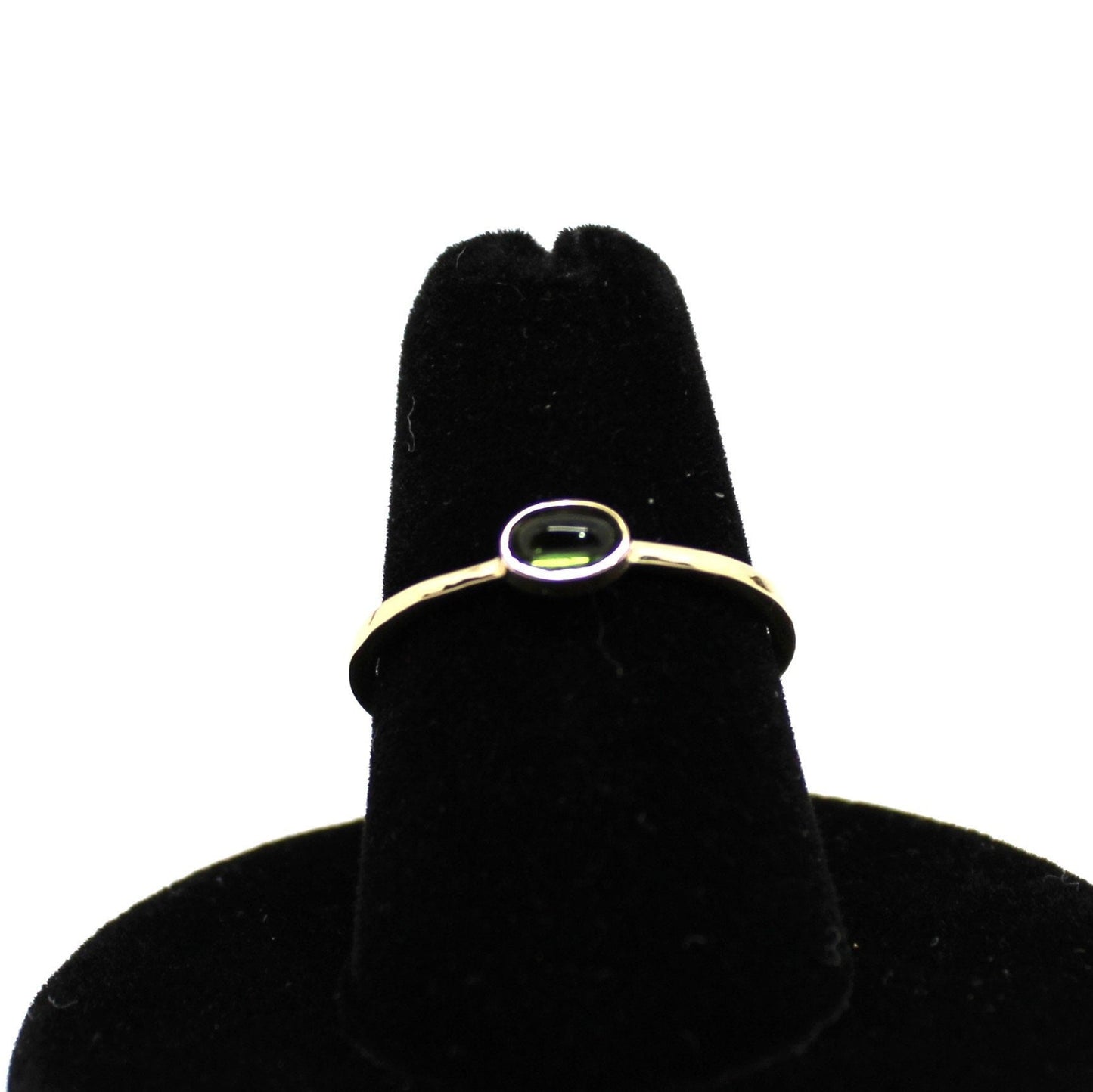 14k Gold Green Tourmaline Ring: Oval Cabochon Stacking Ring