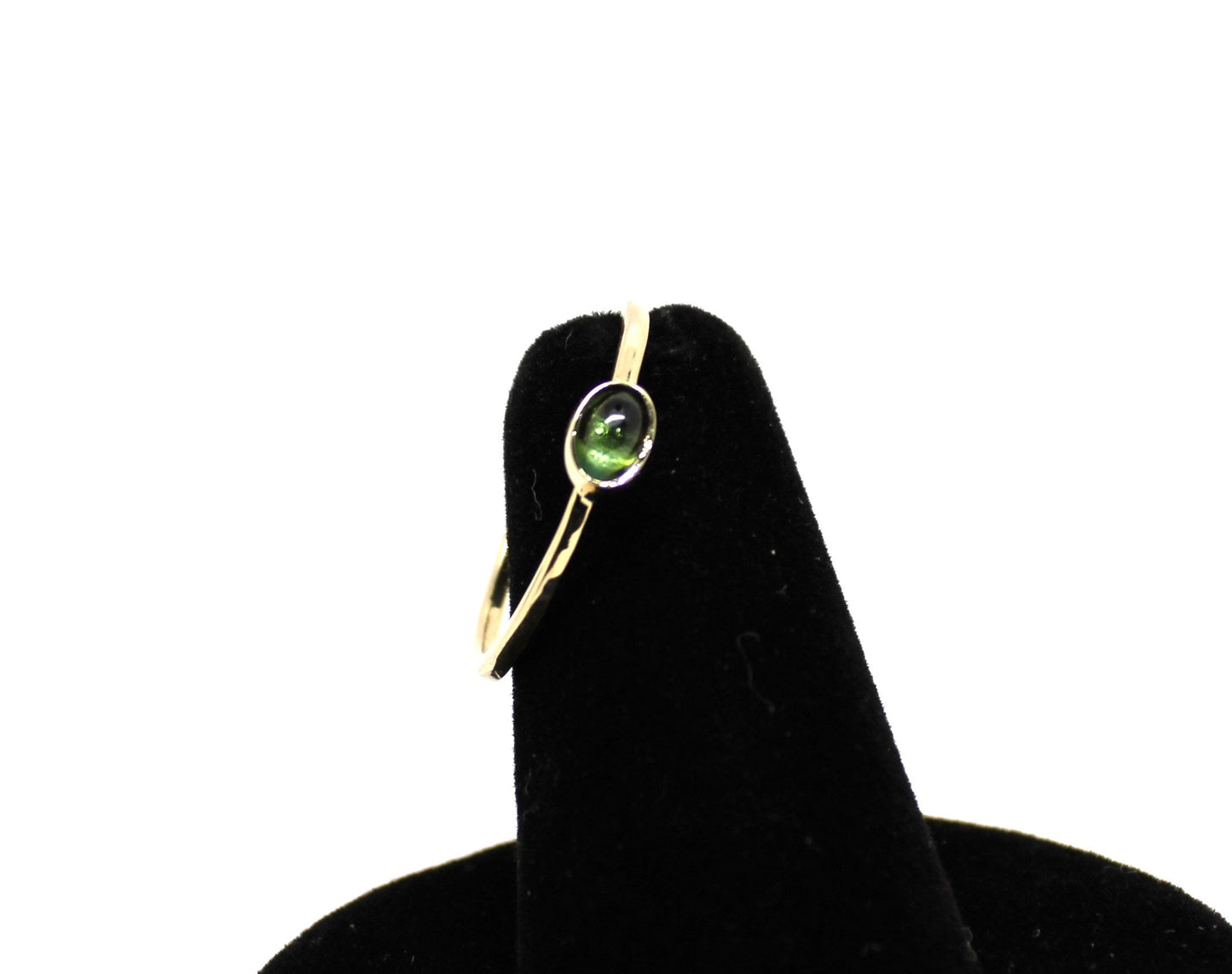 14k Gold Green Tourmaline Ring: Oval Cabochon Stacking Ring