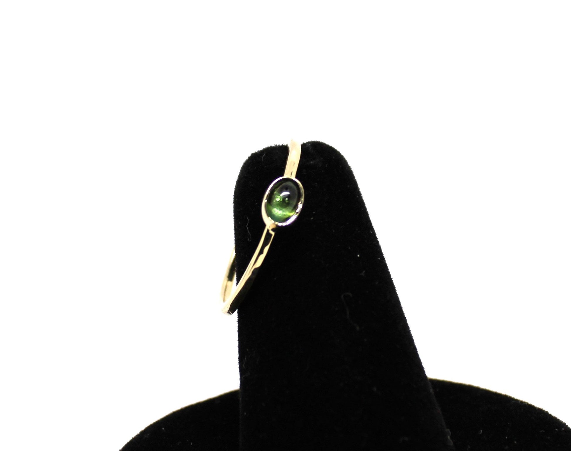 14k Gold Green Tourmaline Ring: Oval Cabochon Stacking Ring