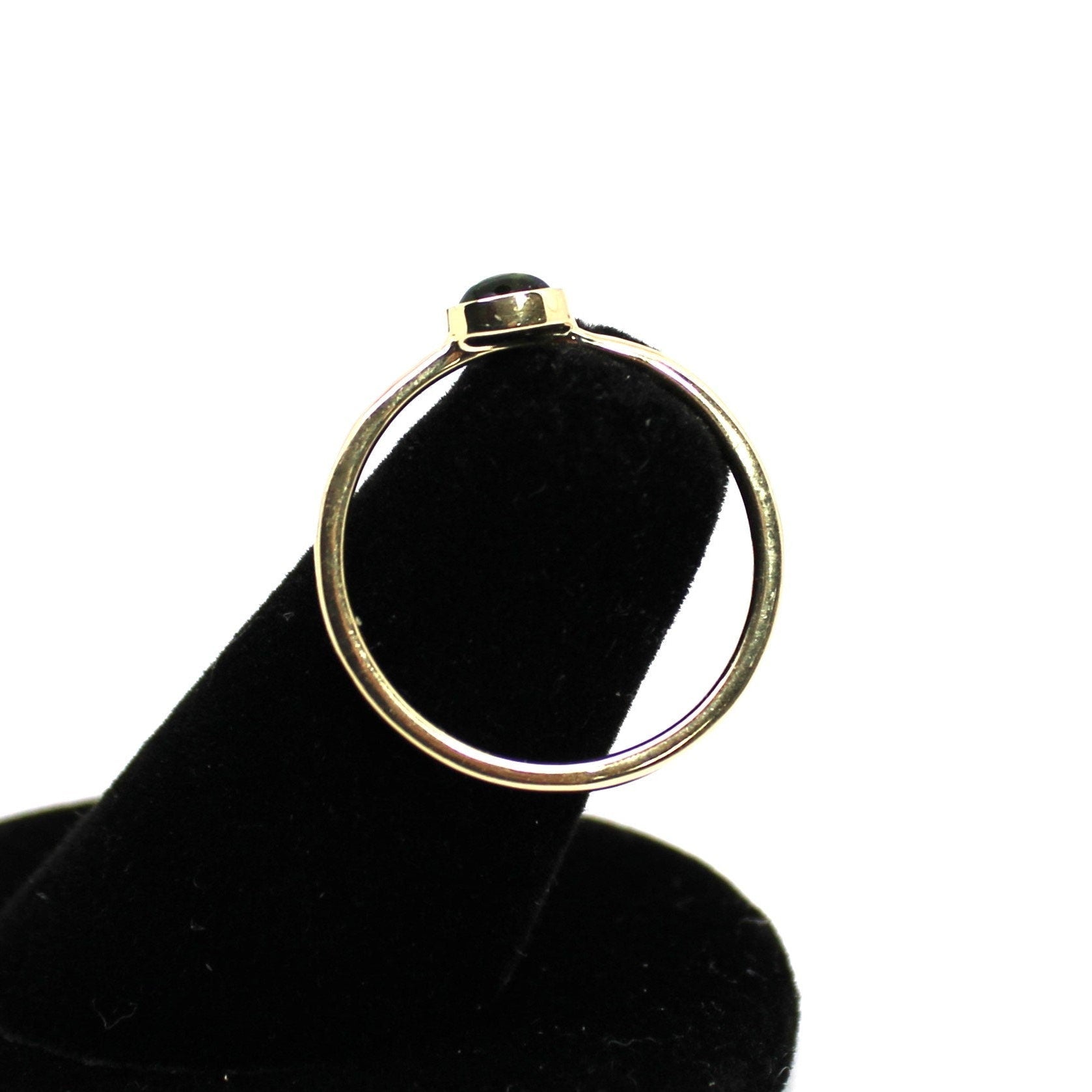 14k Gold Green Tourmaline Ring: Oval Cabochon Stacking Ring