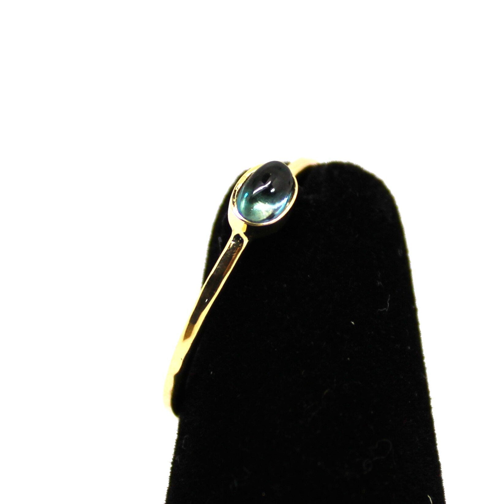 14k Gold London Blue Topaz Ring: Cabochon Birthstone Jewelry
