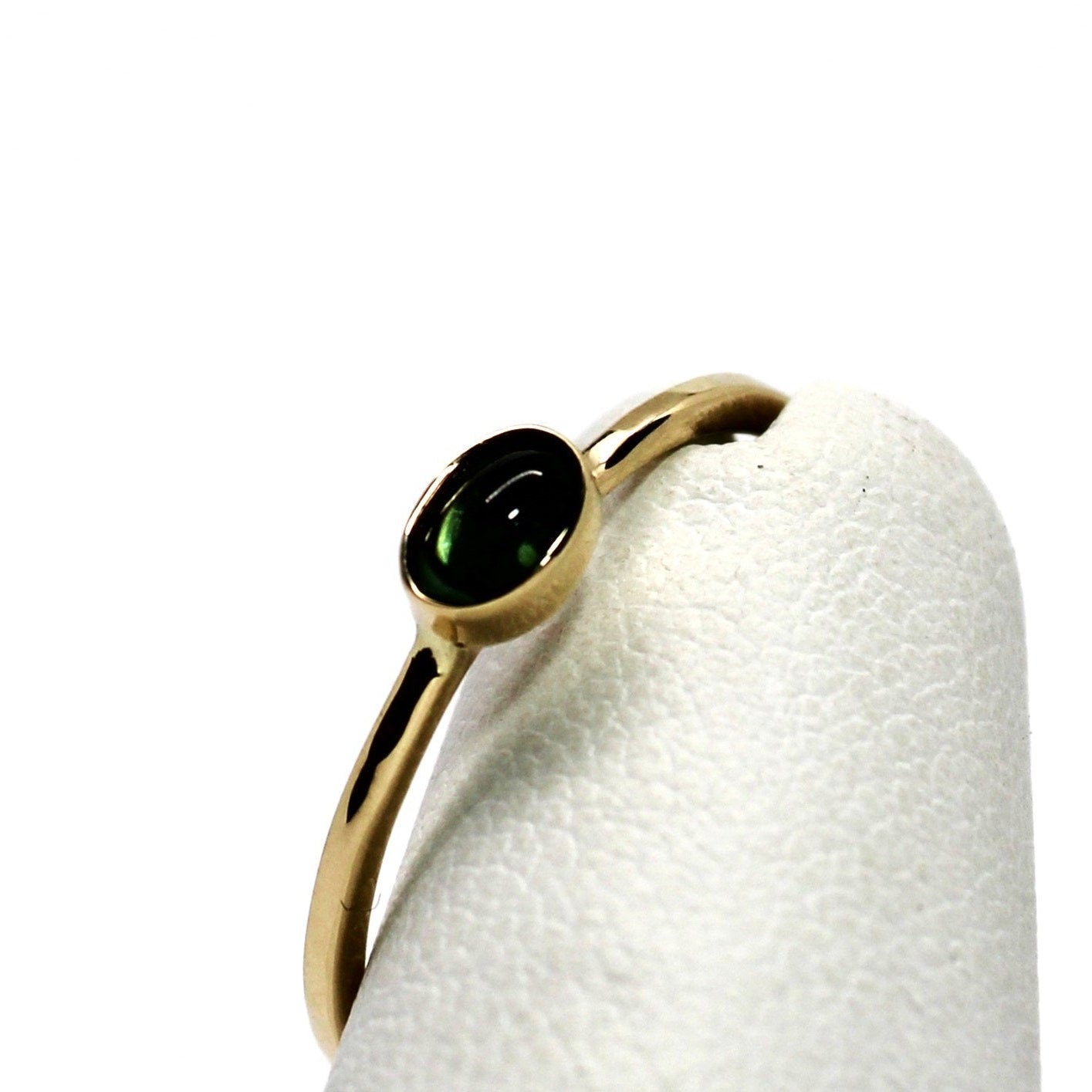 14k Gold Green Tourmaline Ring: Oval Cabochon Stacking Ring