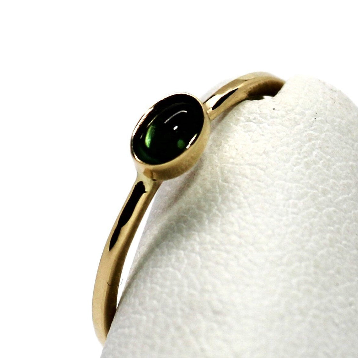 14k Gold Green Tourmaline Ring: Oval Cabochon Stacking Ring