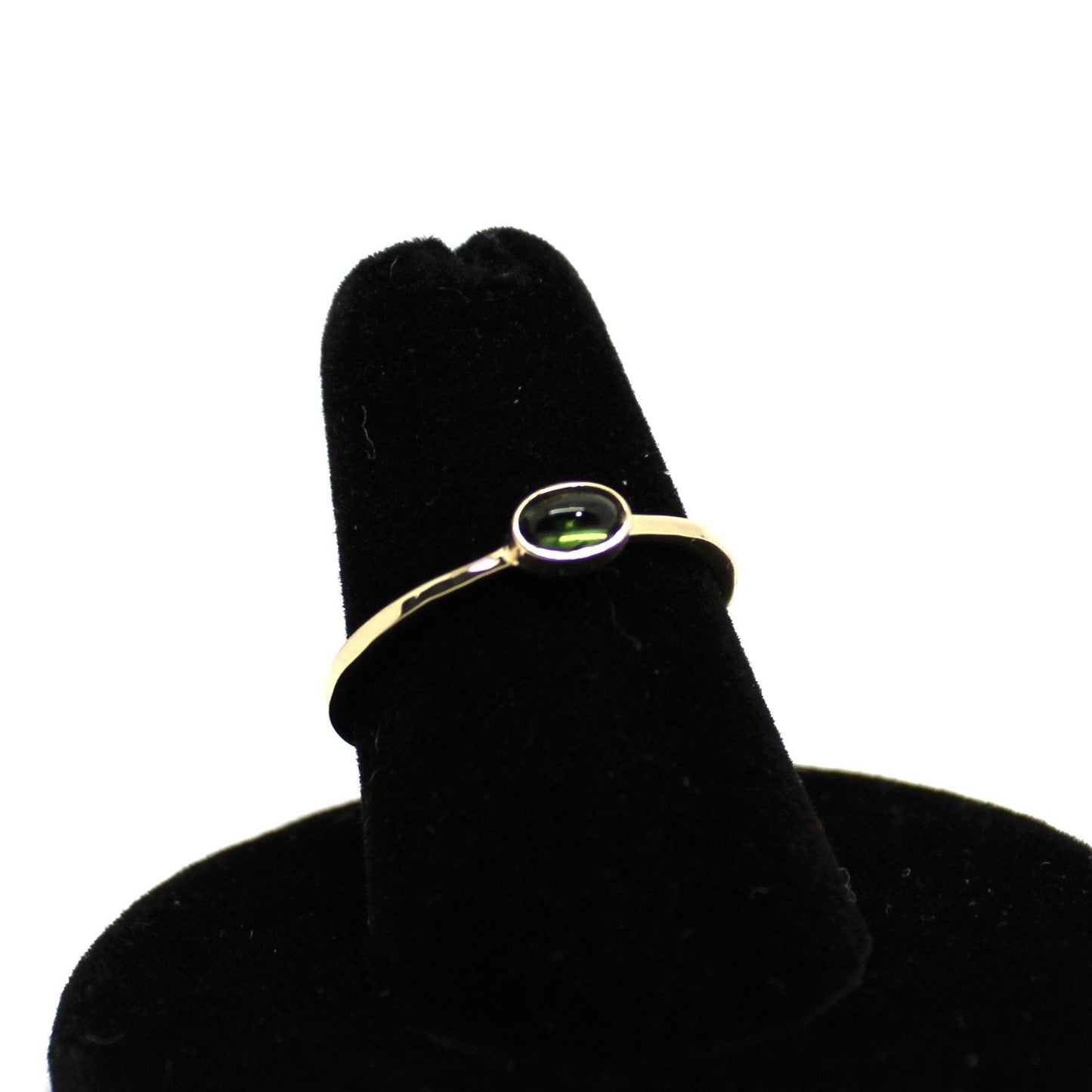14k Gold Green Tourmaline Ring: Oval Cabochon Stacking Ring
