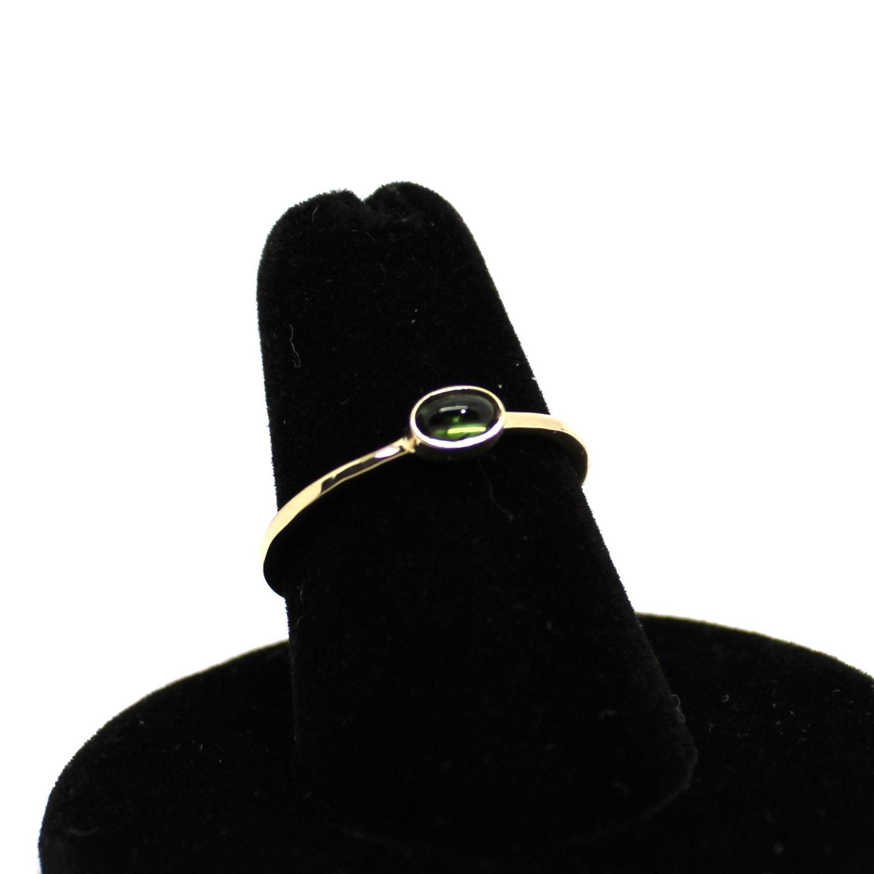 14k Gold Green Tourmaline Ring: Oval Cabochon Stacking Ring