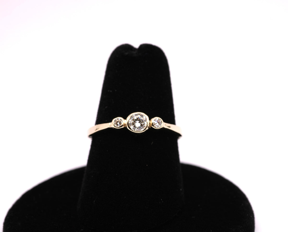 14k Gold Moissanite Ring: Three Stone Anniversary Band
