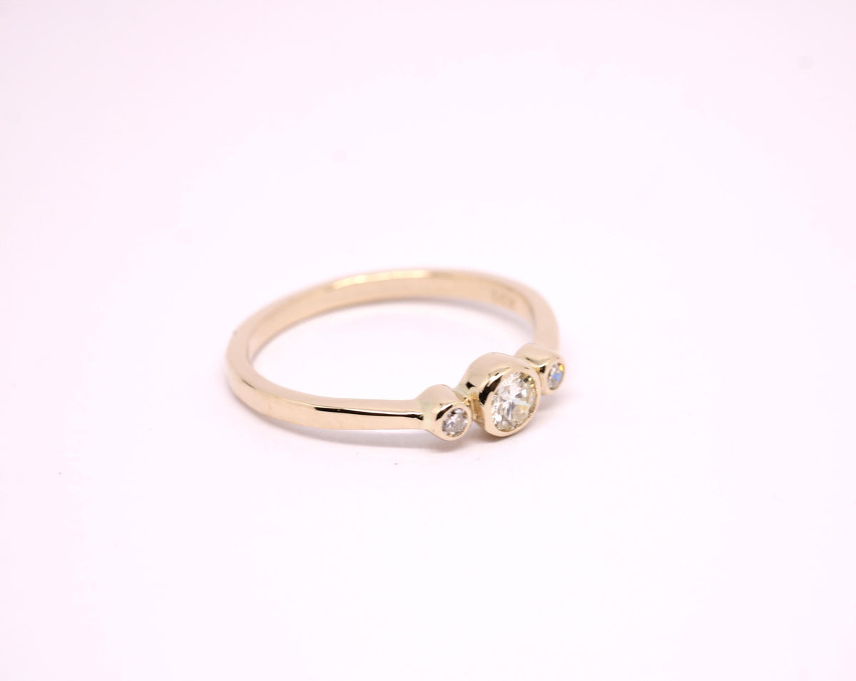 14k Gold Moissanite Ring: Three Stone Anniversary Band