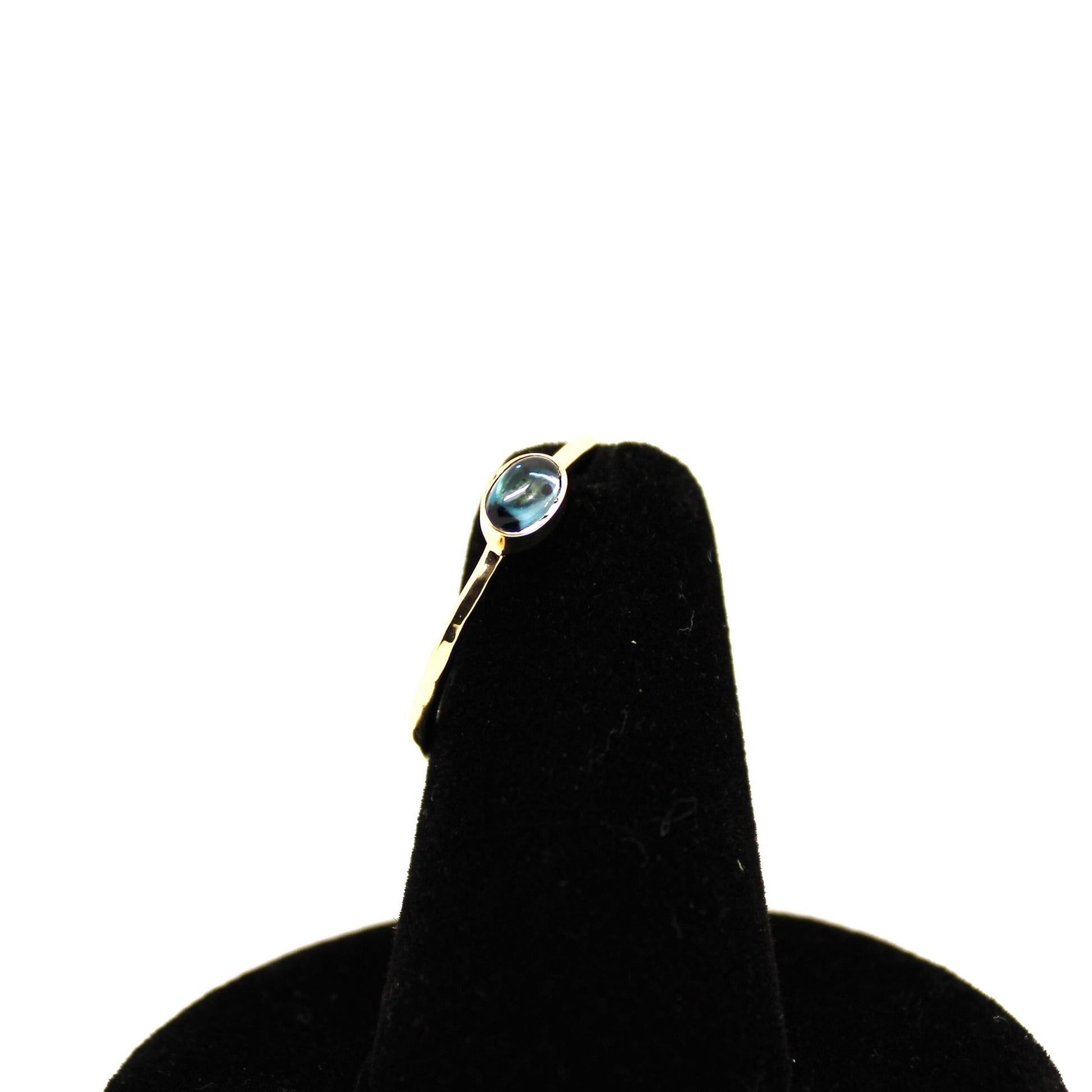 14k Gold London Blue Topaz Ring: Cabochon Birthstone Jewelry