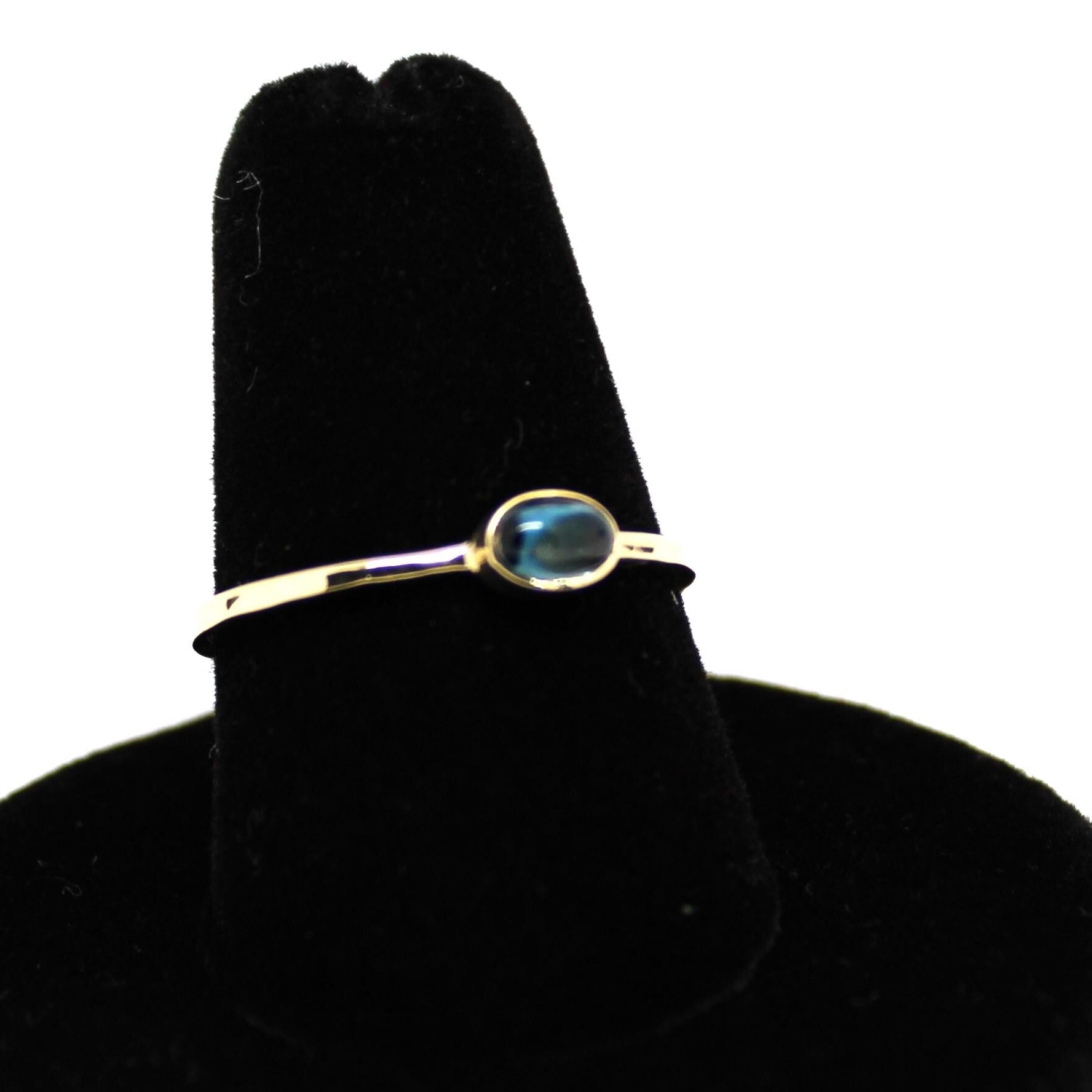 14k Gold London Blue Topaz Ring: Cabochon Birthstone Jewelry