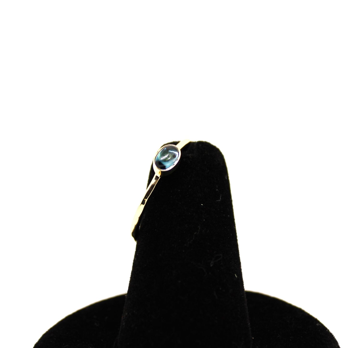 14k Gold London Blue Topaz Ring: Cabochon Birthstone Jewelry