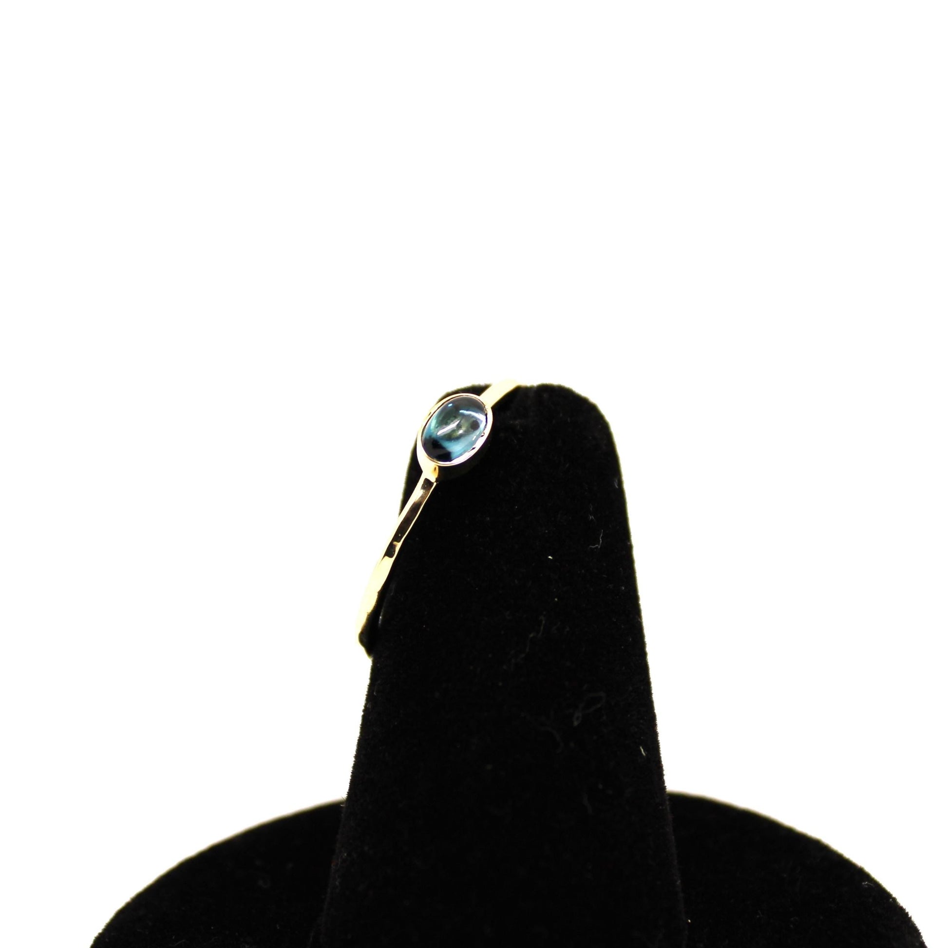 14k Gold London Blue Topaz Ring: Cabochon Birthstone Jewelry