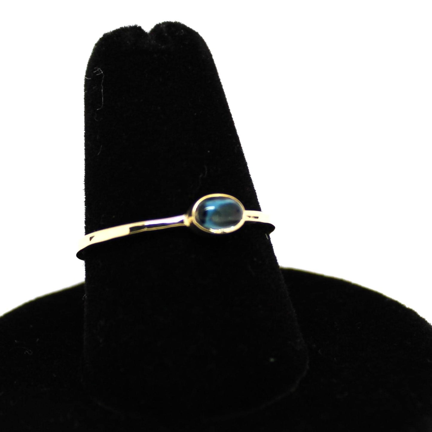 14k Gold London Blue Topaz Ring: Cabochon Birthstone Jewelry