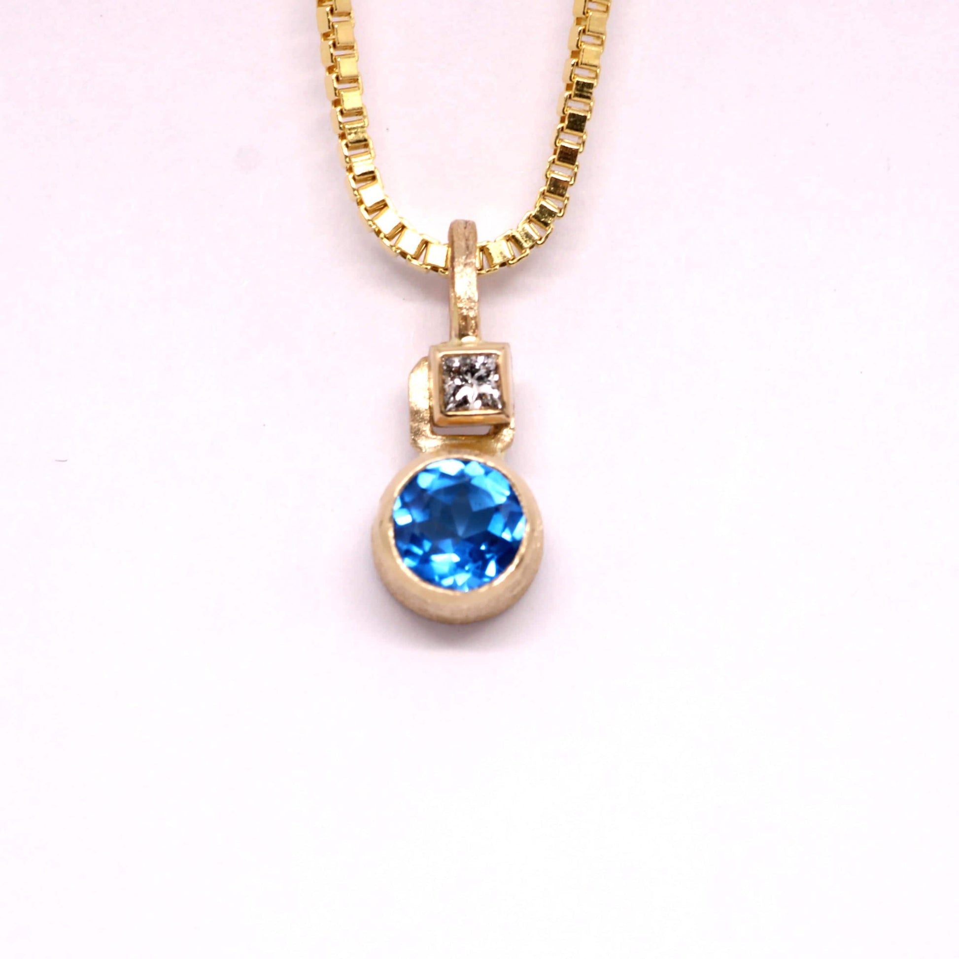 14k Artic Ice Blue Topaz Pendent Necklace with Diamond, Optional Chain __etsy:8105124143