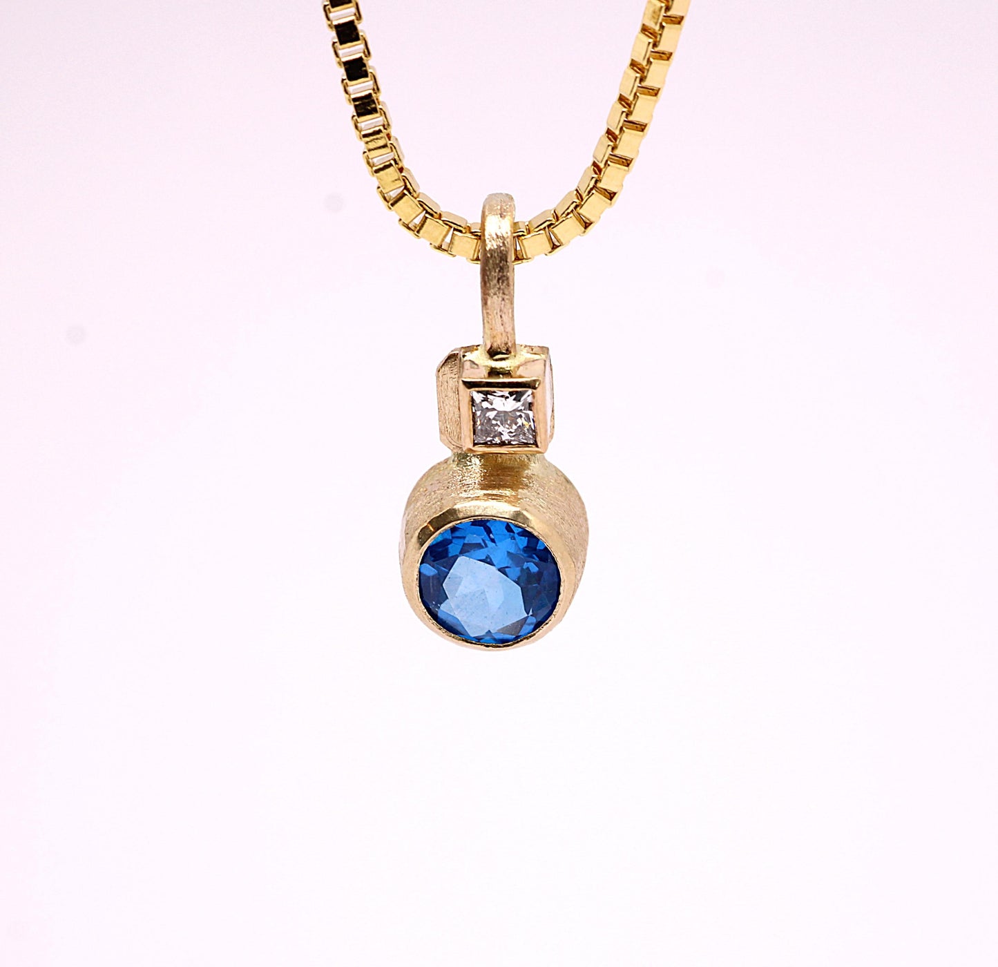 14k Artic Ice Blue Topaz Pendent Necklace with Diamond, Optional Chain __etsy:8105080191