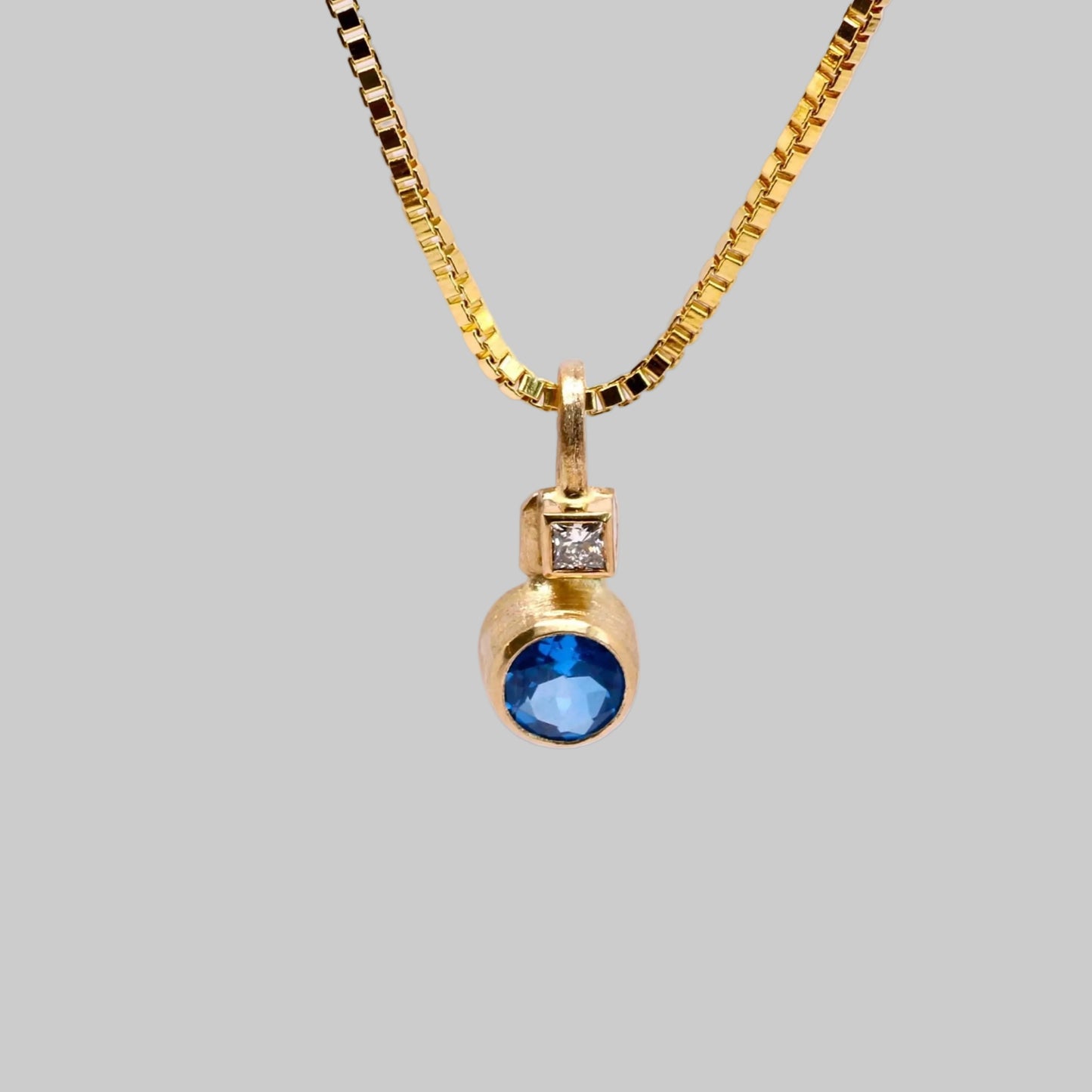 14k Artic Ice Blue Topaz Pendent Necklace with Diamond, Optional Chain __etsy:8060373342