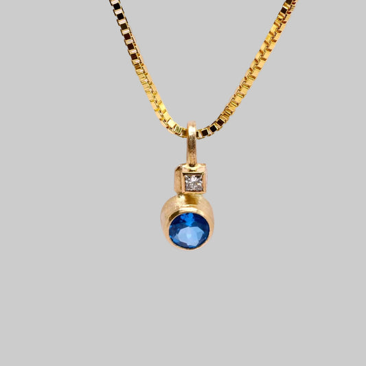 14k Artic Ice Blue Topaz Pendent Necklace with Diamond, Optional Chain __etsy:8060373342