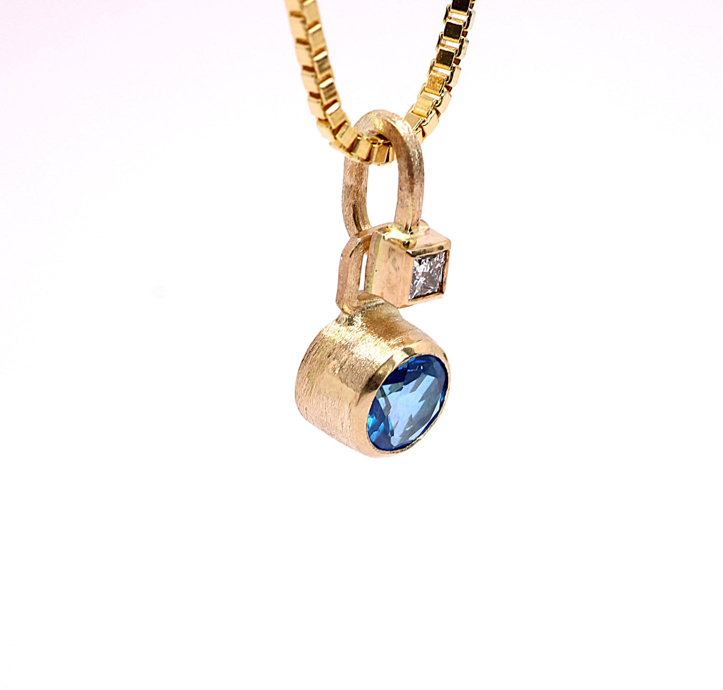 14k Artic Ice Blue Topaz Pendent Necklace with Diamond, Optional Chain __etsy:8057196904