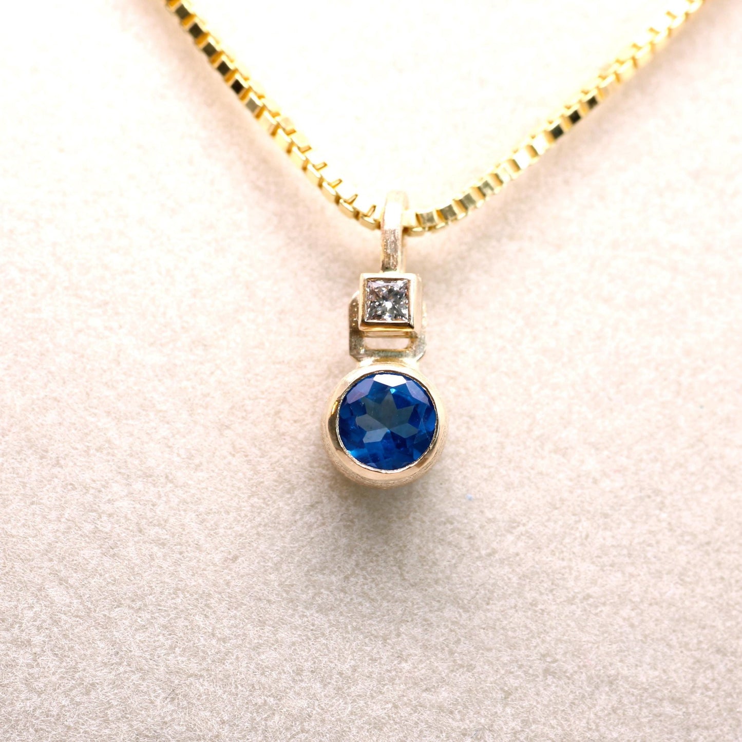 14k Artic Ice Blue Topaz Pendent Necklace with Diamond, Optional Chain __etsy:8108251715