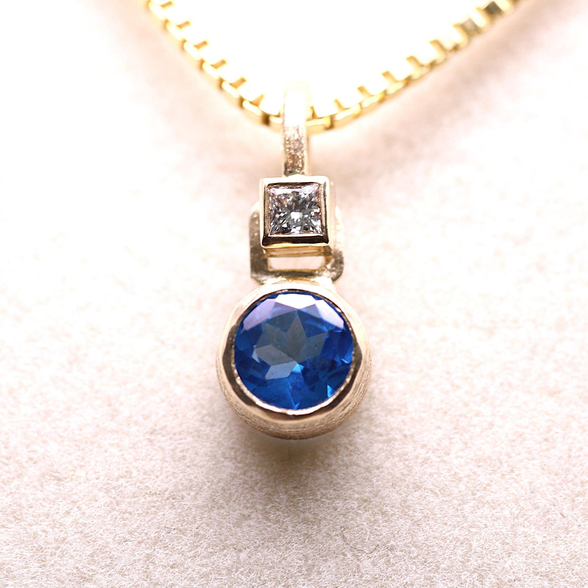 14k Artic Ice Blue Topaz Pendent Necklace with Diamond, Optional Chain __etsy:8108249333
