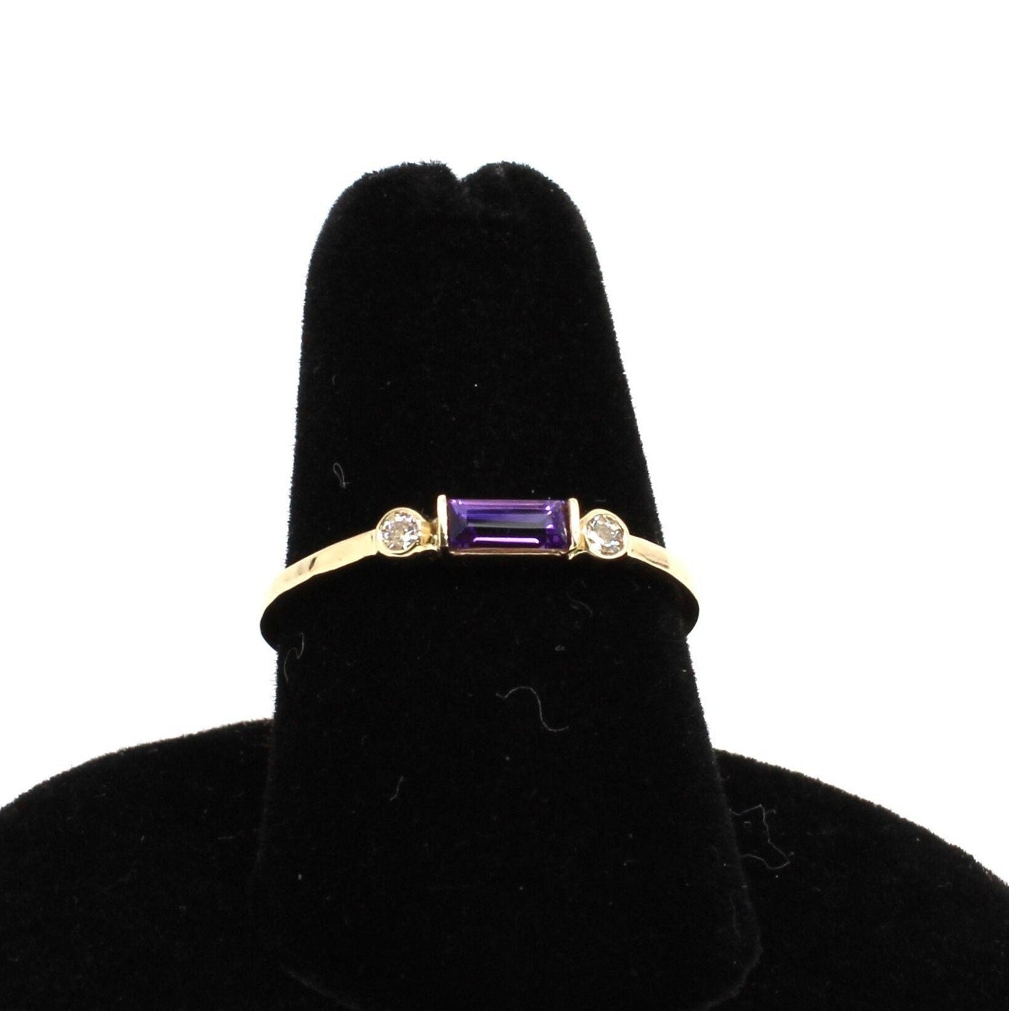 14k Gold Diamond & Amethyst Baguette Ring - Minimalist Design