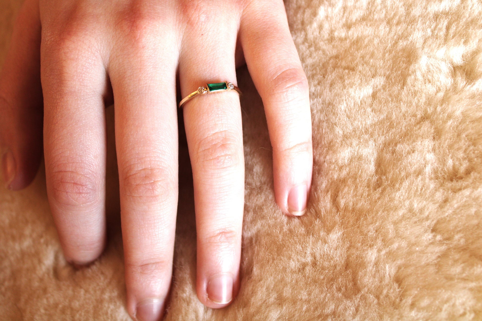 14k Gold Diamond & Amethyst Baguette Ring - Minimalist Design