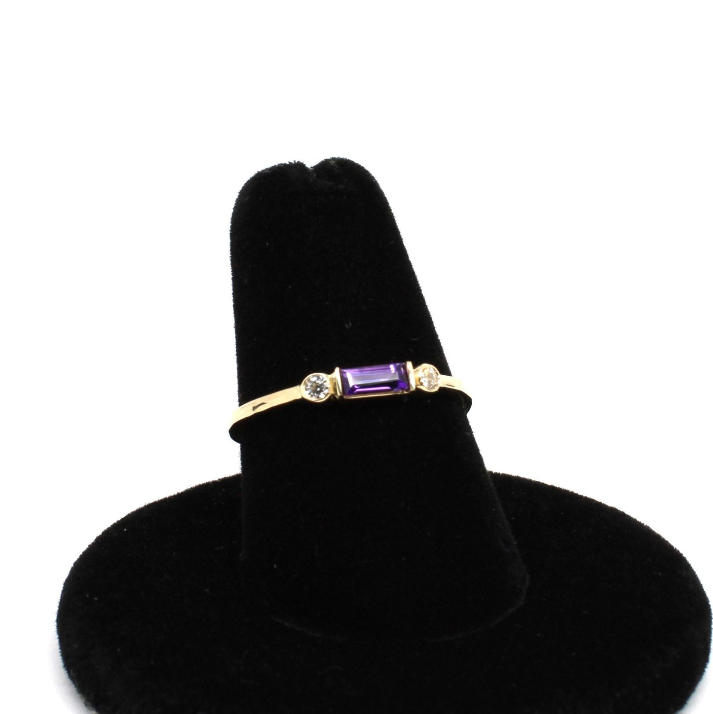14k Gold Diamond & Amethyst Baguette Ring - Minimalist Design