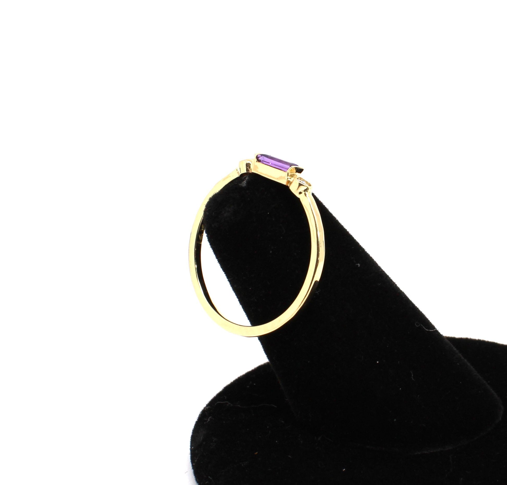 14k Gold Diamond & Amethyst Baguette Ring - Minimalist Design