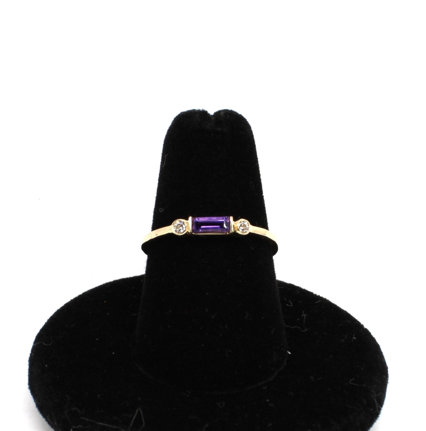 14k Gold Diamond & Amethyst Baguette Ring - Minimalist Design