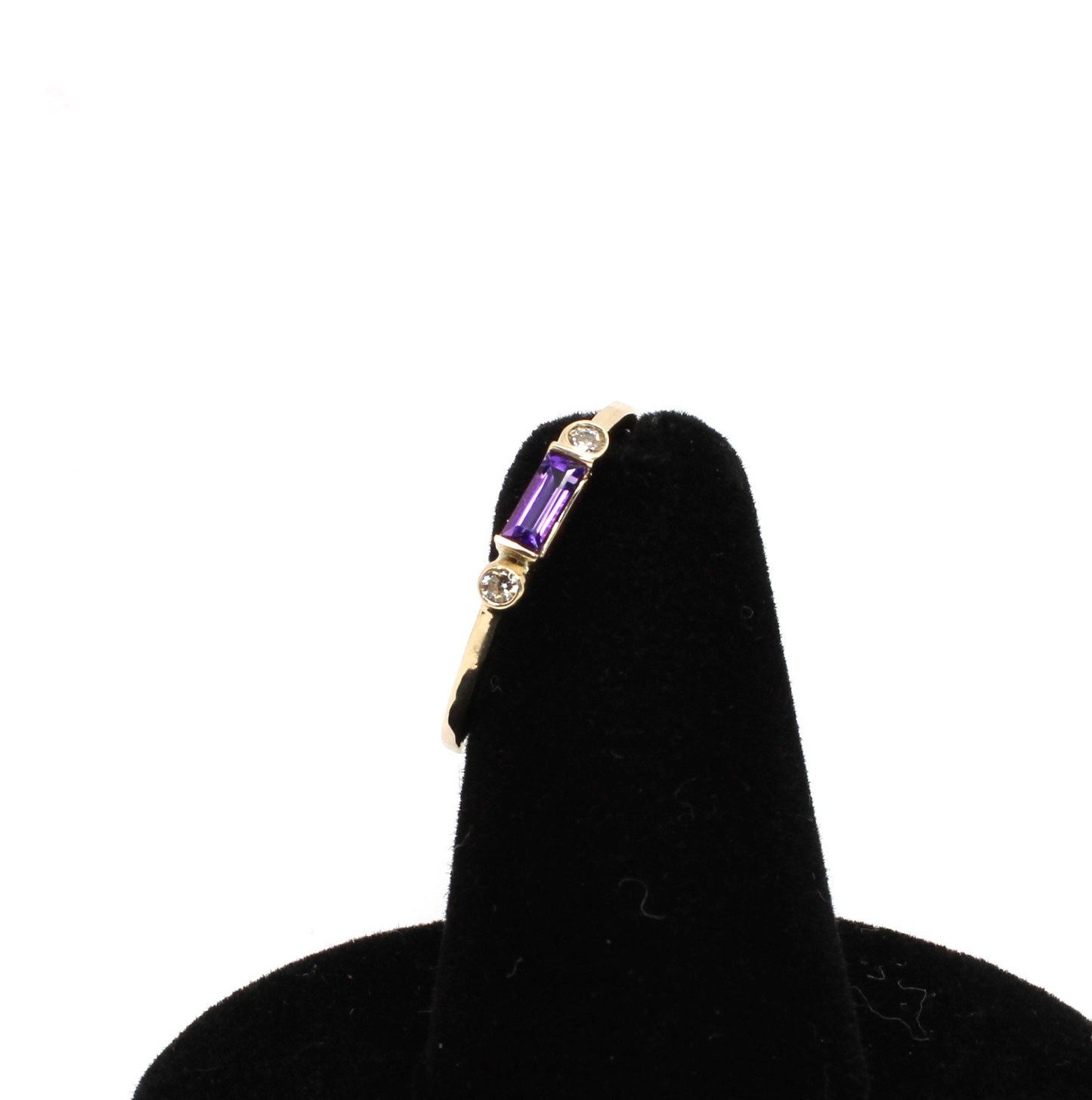 14k Gold Diamond & Amethyst Baguette Ring - Minimalist Design