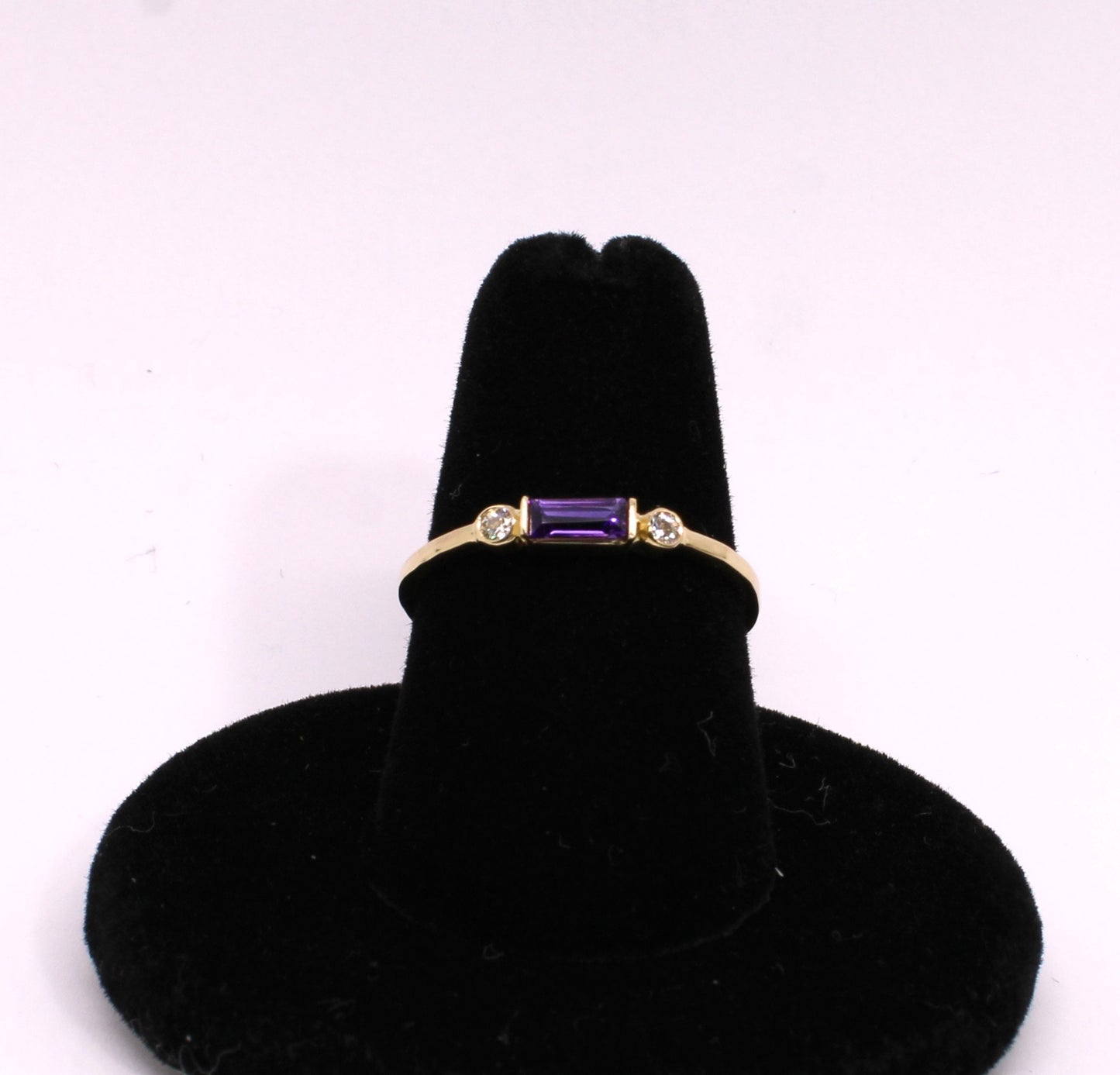 14k Gold Diamond & Amethyst Baguette Ring - Minimalist Design