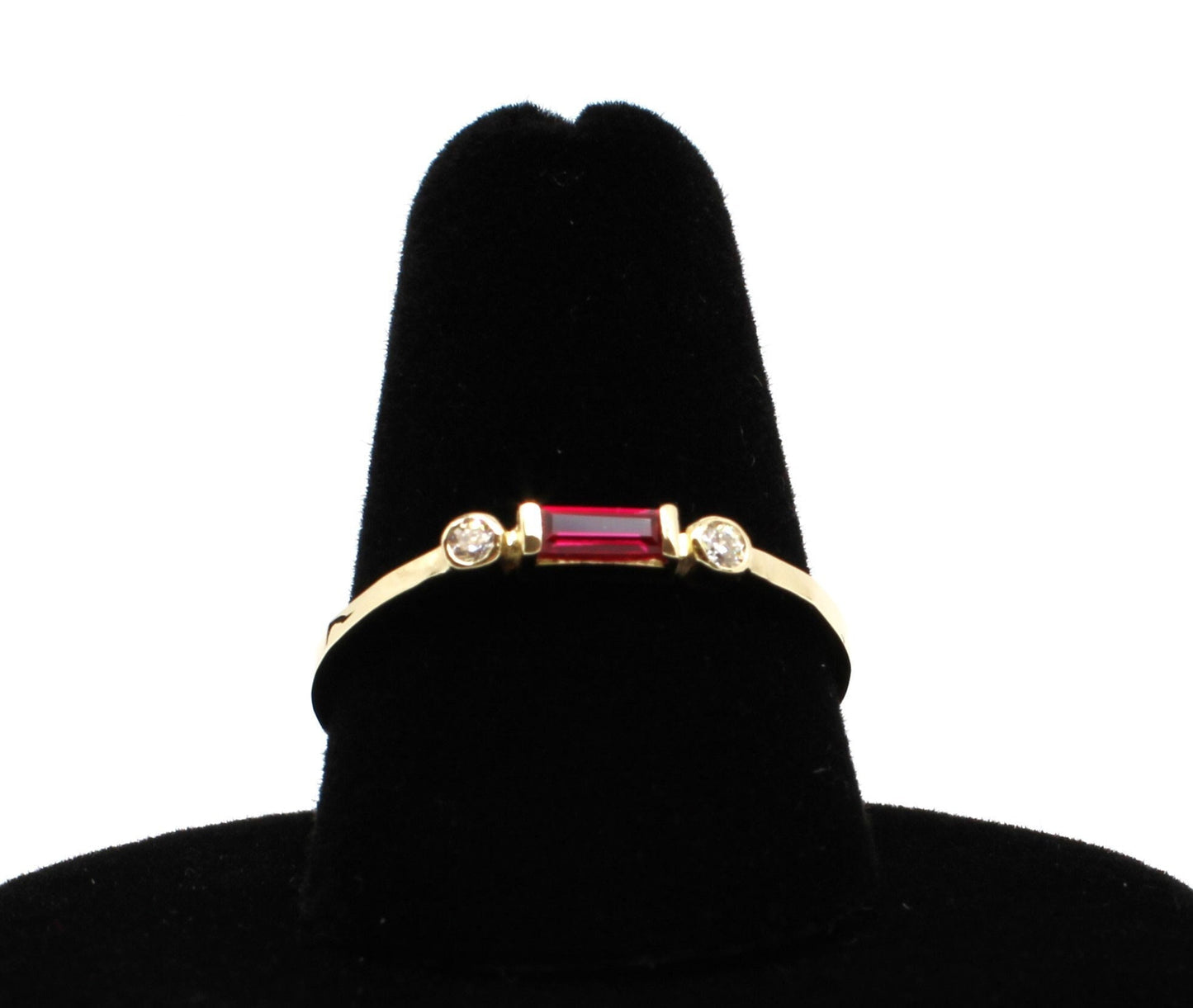 14k Gold Diamond & Lab Ruby Baguette Ring - Minimalist Stacking Band
