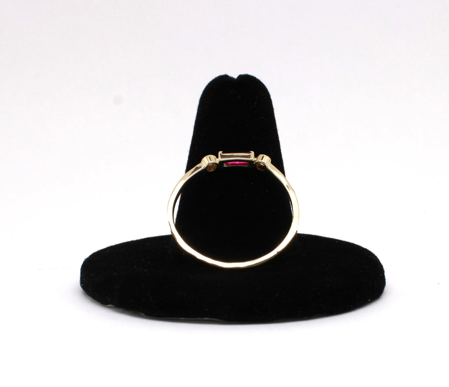14k Gold Diamond & Lab Ruby Baguette Ring - Minimalist Stacking Band