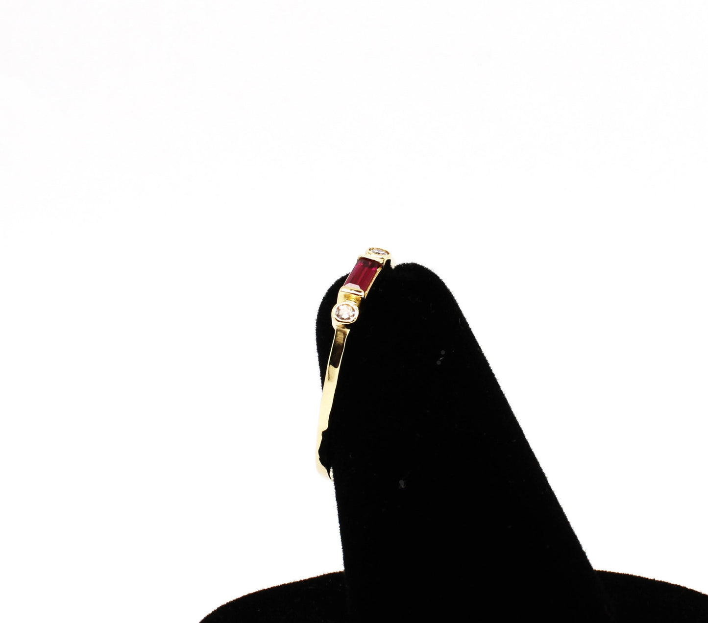 14k Gold Diamond & Lab Ruby Baguette Ring - Minimalist Stacking Band